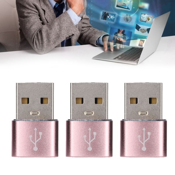 3-pack USB 2.0 hane till TypeC hona U-diskadapter Metall USB till TypeC-adapter för bärbar mobiltelefon (rosa)