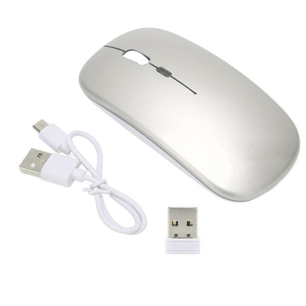 2,4G trådlös mus Ultratunn laddningsbar Mute 1600DPI färgbakgrundsbelysning spelmus med 2,4G-mottagare för bärbar datorSilvergrå