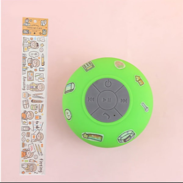 Bluetooth duschhögtalare Vattentät, droppbeständig bärbar trådlös minihögtalare med sugkopp för badrum Gröna gratis klistermärken