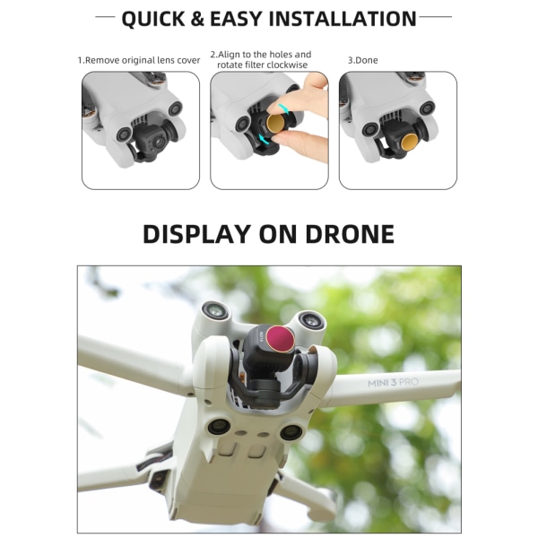 Set kompatibelt för Mini 3 Pro Drone CPL ND/PL Dimningskamera Linsskyddsfilter Enkelt att installera drone