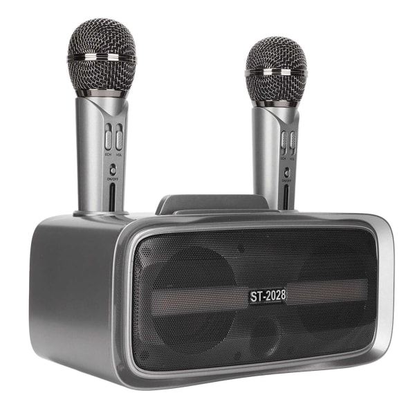ST‑2028 Bärbart karaoke-högtalarsystem Bluetooth karaokemaskin med 2 mikrofoner för bröllopsföreläsning Silver Svart