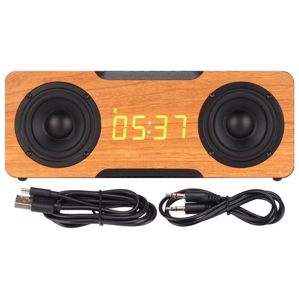Trä Bluetooth högtalare Digital klocka Trådlös högtalare stöder Bluetooth AUX-minneskortuppspelningLätt valnötskorn