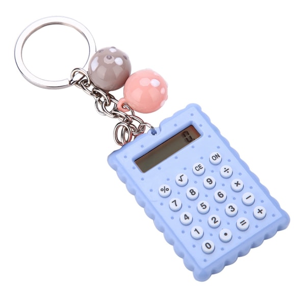 Mini Portable Cute Cookies Style Key Chain Calculator Candy Color Pocket Calculator (blå)