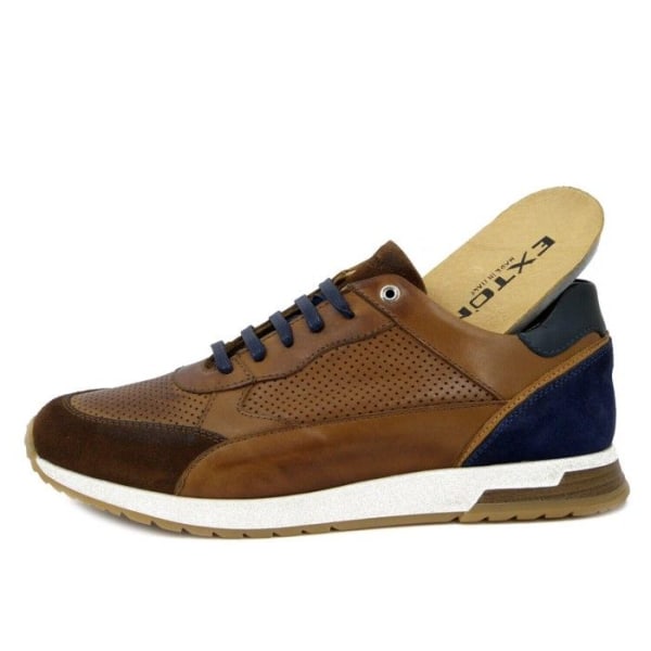 Sneakers för män - EXTON - Brunt läder - Casual skor med snören och avtagbar sula
