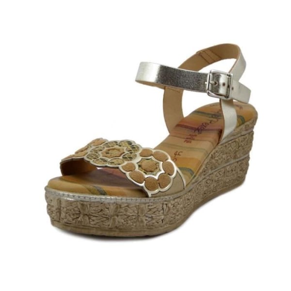 RAQUEL PEREZ, sandal, damsko, komfort, guld-platinaläder, 6 cm kilklack