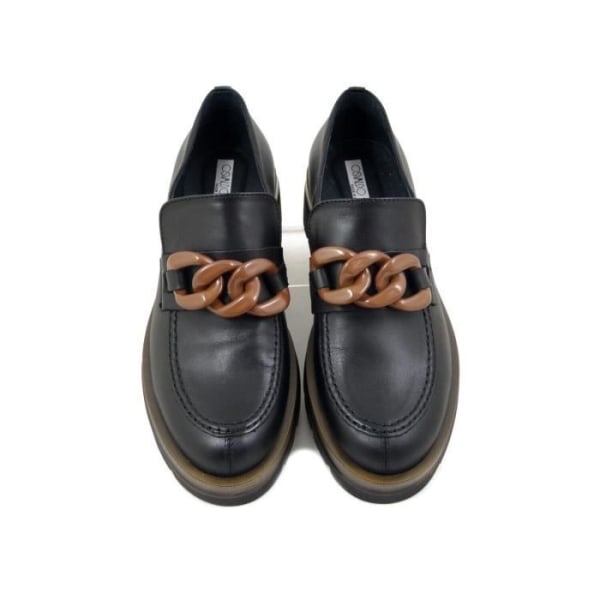 Dammockasin - OSVALDO PERICOLI - Mjukt svart läder - Brun accessoar - 4 cm klack - 100 % tillverkad i Italien