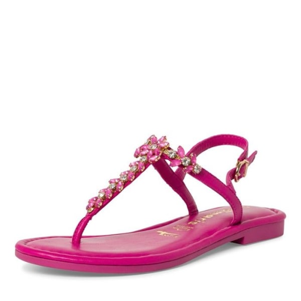 Flip Flops för kvinnor - TAMARIS - Fuchsia läder - 1 cm platt klack - Smycken