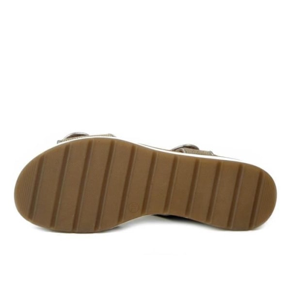 Komfortsandaler för kvinnor i beige läder med tryck - CAPRICE - 4 cm kompenserad häl - Kardborreknäppning