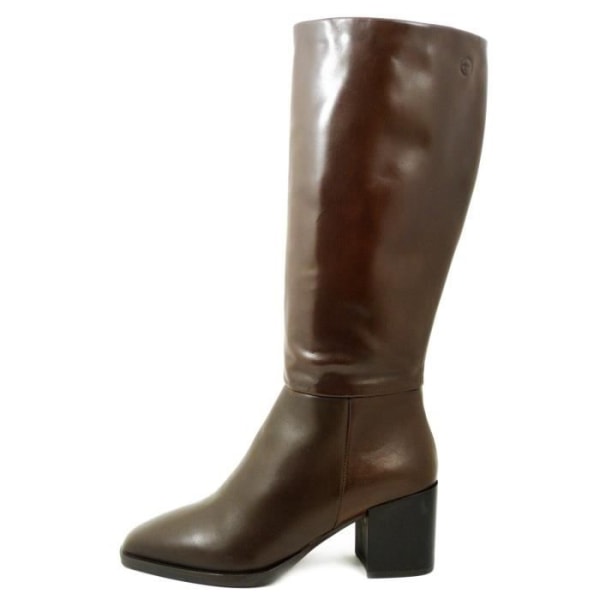 Hög brun läderkänga för kvinnor med dragkedja - TAMARIS - 6 cm bred klack