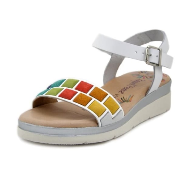 RAQUEL PEREZ, sandal, damsko, vitt läder, 4 cm kilklack
