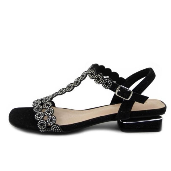 MENBUR svart sandal för kvinnor med små silvernubbar - åtdragningsspänne - 2 cm platt klack