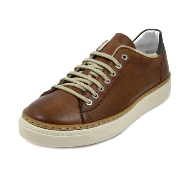 Sneakers för män - EXTON - Brunt läder - Casual skor med snören och avtagbar sula