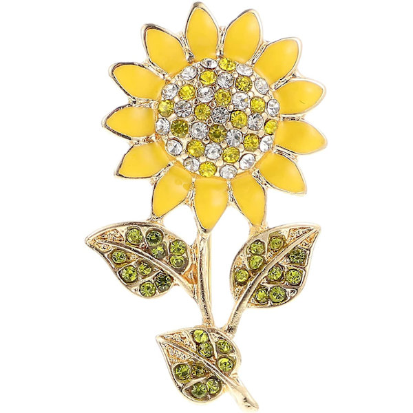 Kvinnors solroskorsagepin solrosform brosch kristall elegant växtblomma strass brosch för damer flickor ryggsäck kläder hatt väska kappa gul