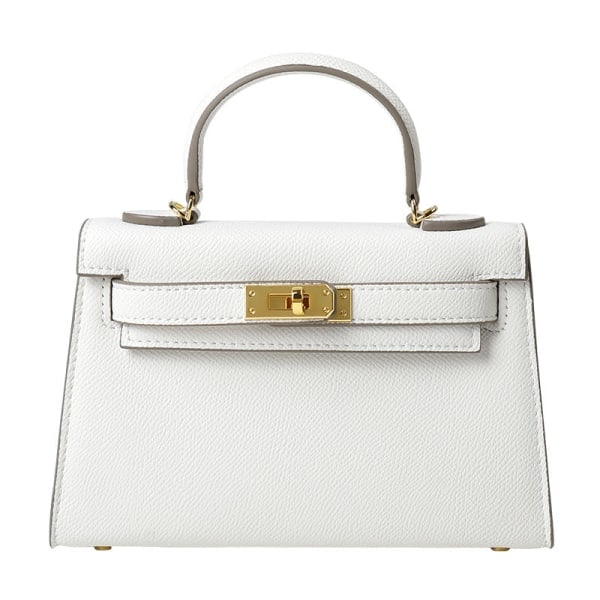 Damväskor i äkta läder, handväska med handflata i präglat kohud, axelväska White (22cm) 22cm