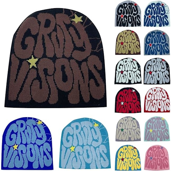 Beanie-hattu Intage joustava talvinen neulottu hattu Talvinen lämmin jacquard-hattu Beanie-hattu Y2K Beanie Web Hat Skullies Beanie Web Beanie Hat Baggy -Viini