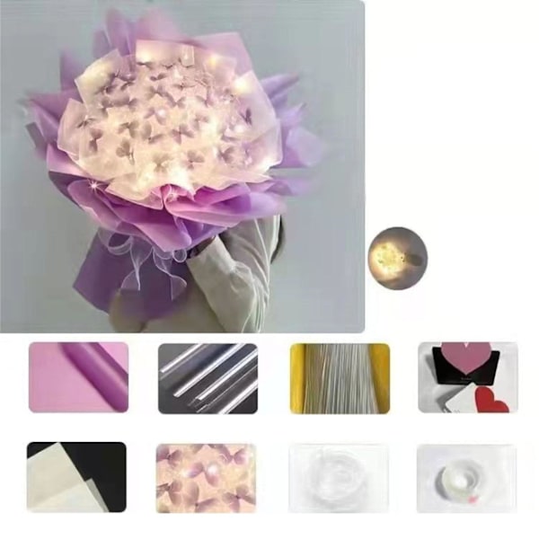 Hårband Nya 52pc Fjärilar Blombukett Presentset Med LED-ljus Perfekta Presentidéer För Alla Hjärtans Dag, Födelsedag, Bröllopsdag, Förlovning One Size Purple