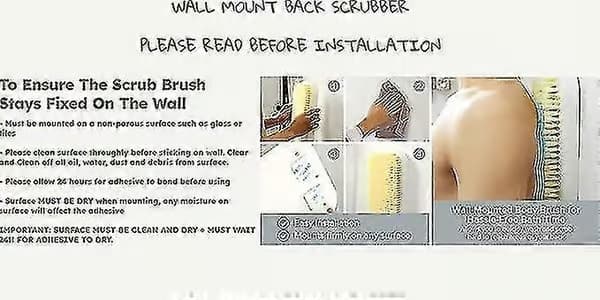 Väggmonterad ryggskrubbare för dusch - Stor exfolierande duschborste - Handsfree ryggborste & kroppsskrubbare - Duschtillbehör