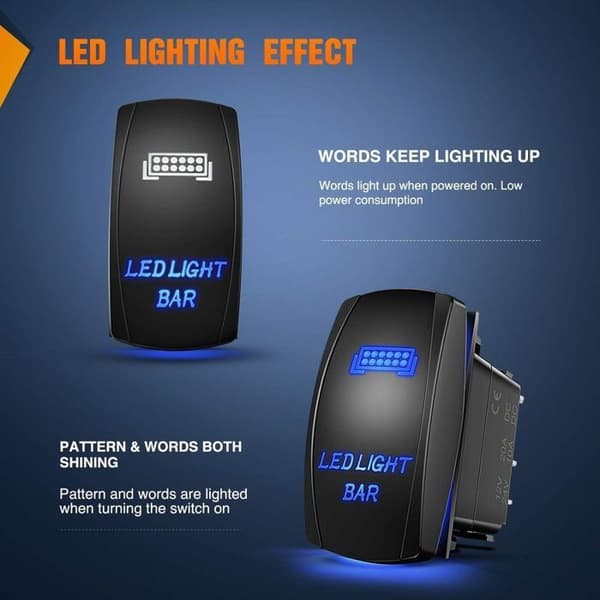 Blå LED-lysbar vippebryter 5-pinners laser på/av LED-lys 20A/12V 10A/24V bryterkabelsett