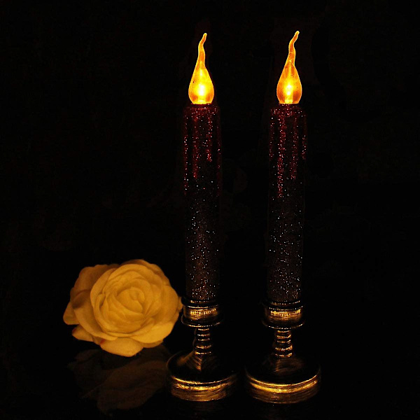 2 st bloddrypande flamlösa ljus, LED-ljusstakar med guldglitter, bärnstensfärgat varmt gult flimmer för fest, skräcktemafest, bar, A