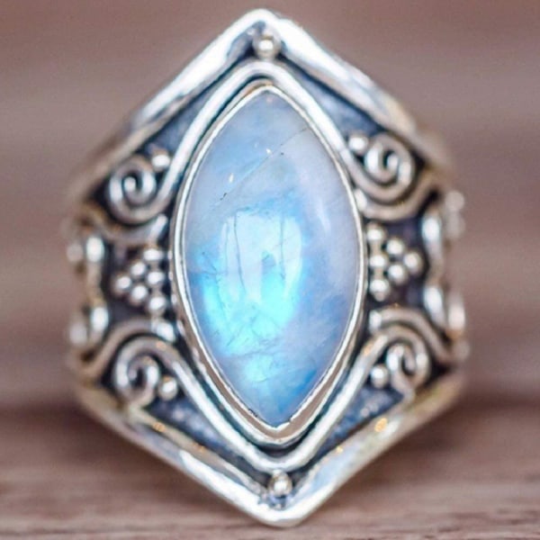 antique Boho 925 Silver Natural Moonstone Women Jewelry Elegant Gemstone Wedding Ring Size 6-10 - - Us Code 7