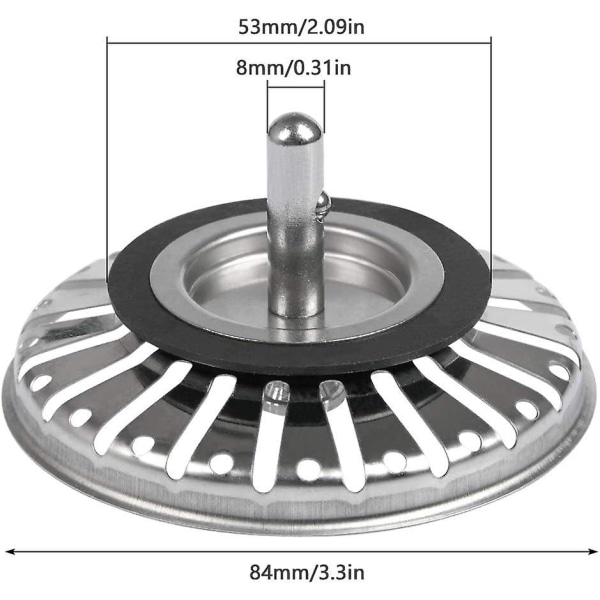 2pcs Sink Strainer/sink Plug Sink Stopper Hole Kitchen/bathroom Strainer Diameter 80mm With Ball End, Stainless Steel