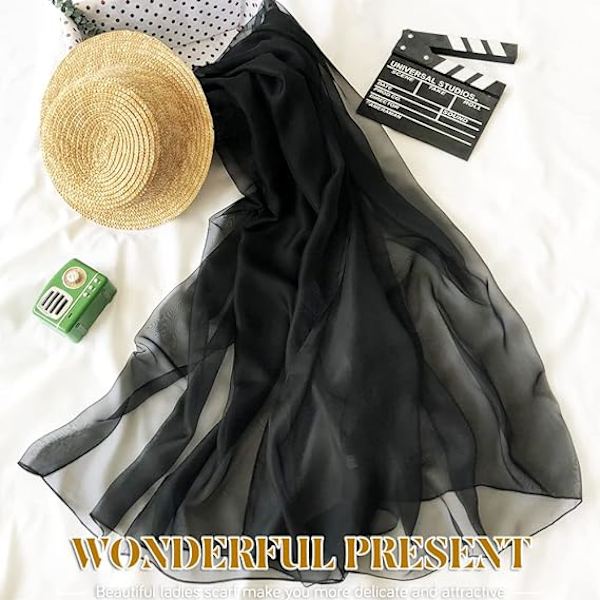 Chiffon Skjerf, Sjal og Wraps for Kvinner Myk og Lett Aftenkjole Elegant Bryllup Brud Brudepike Skjerf Black