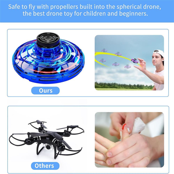 Kule leketøy med LED-lys for barn, håndopererte UFO-droner, mini flygende kule, svevende boomerang Fidget Spinner, flotte gaver til gutter og jenter Blue