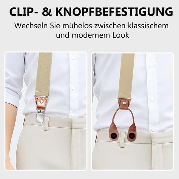 Lollanda Herre Elastiske Seler 3,5 cm - Y-formet med Knap og Klips, Justerbar Retro Stil