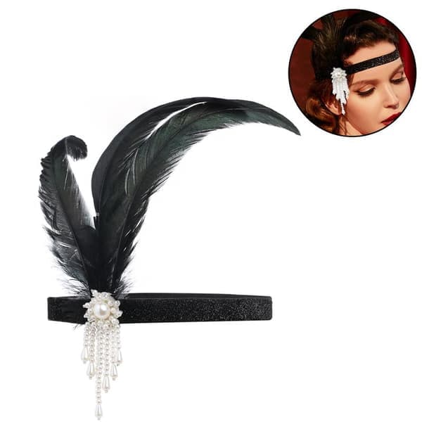 Flapper-hårbånd 1920'erne til kvinder 20'er vintage hårbånd hvidt White