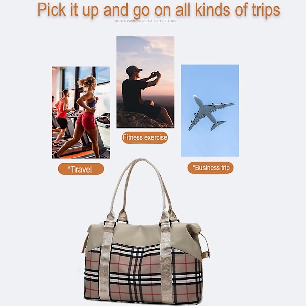 Reise Weekender Bag Overnatting Duffel Bag Gym Tote Bag I Trolley Håndtak Khaki