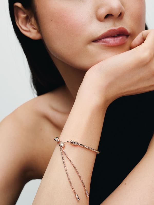 Pandora - Studded Chain Slider Armbånd - 14k rosaguld plating