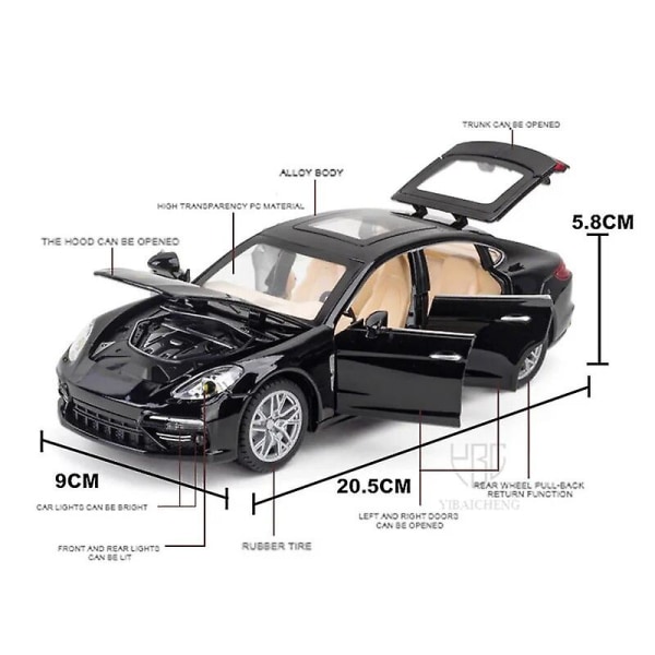 1/24 Panamera Simuleringsbilmodell Leksaker Metall Diecast Legering Fordon Modeller Med Pull Back Funktion Leksaker Med Ljus Och Ljud