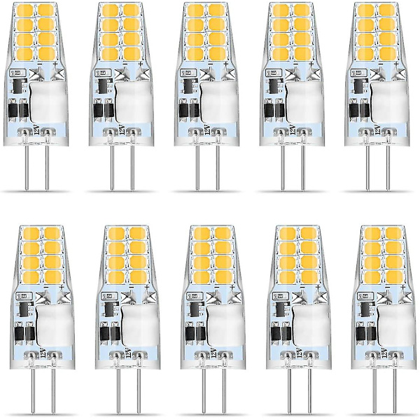 G4 LED Varm Hvid, 10 G4 LED Pære 12v, 3w Varm Hvid 3000k 16x 2835 Smd Erstatter 35w Halogenpære, Flimmerfri, G4 Pære 350 Lumen, 360 Strålevinkel,
