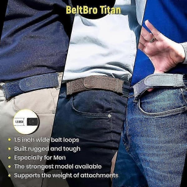 BeltBro Titan Elastisk Bælte Uden Spænde Til Mænd Passer Til 1,5 Tommer Bæltestropper, Komfort S