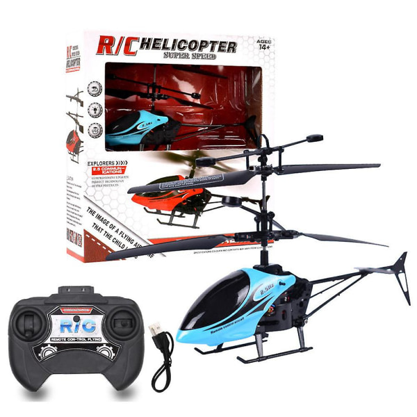 Fjärrkontroll Helikopter Inbyggt LED-ljus, Rc-gyroflygplan i höjdled, 3-kanals, 2,4 GHz Flying Drone Toy Kids Presenter Blue