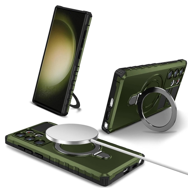 Til Samsung Galaxy S23 Ultra PC+TPU telefontaske Magnetisk fingergreb Kickstand Cover Green