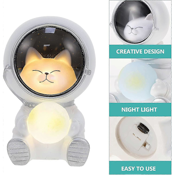 Kreativ Natlampe - Astronaut Katteformet Natlampe, Dekorativ Sengelampe, Borddekoration til Soveværelset til Børn og Studerende