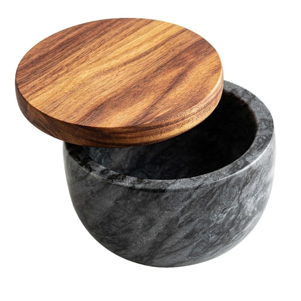 Saltkar i svart marmor, elegant kryddförvaring för smaksättningar - dekorativ burk.