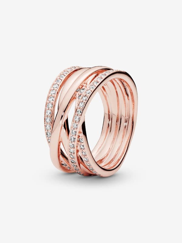 Pandora - Glittrande & Polerade Linjer Ring - 14k roséguldplätering Circumference: 54mm
