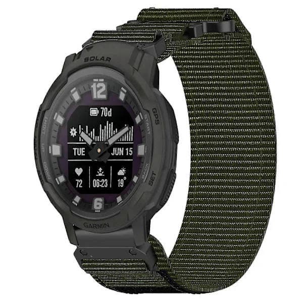 22mm nailonranneke Garmin Instinct Crossover Solar -kelloon, armeijanvihreä