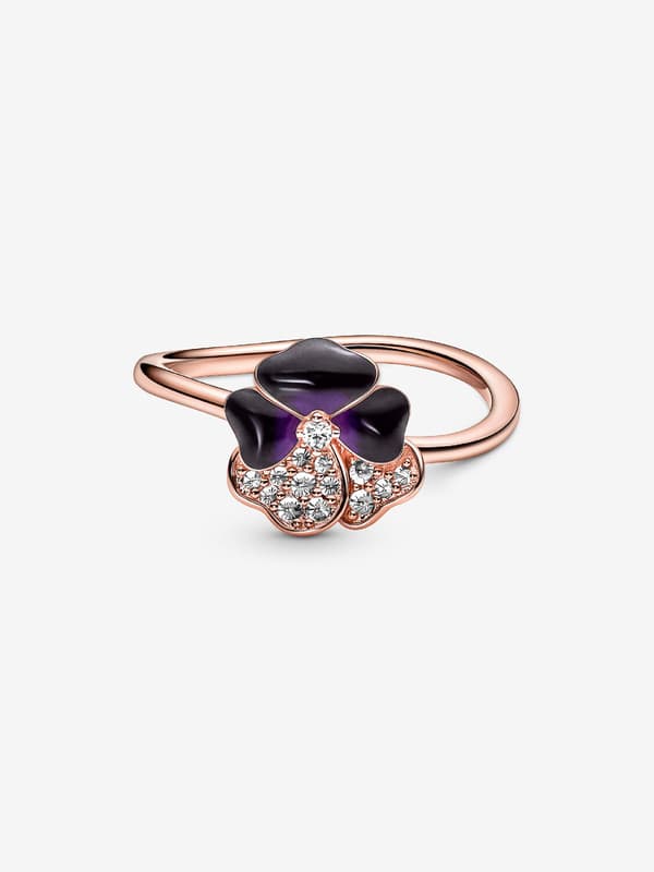 Pandora - Djup Lila Penséblomma Ring - 14k roséguldplätering Circumference: 54mm