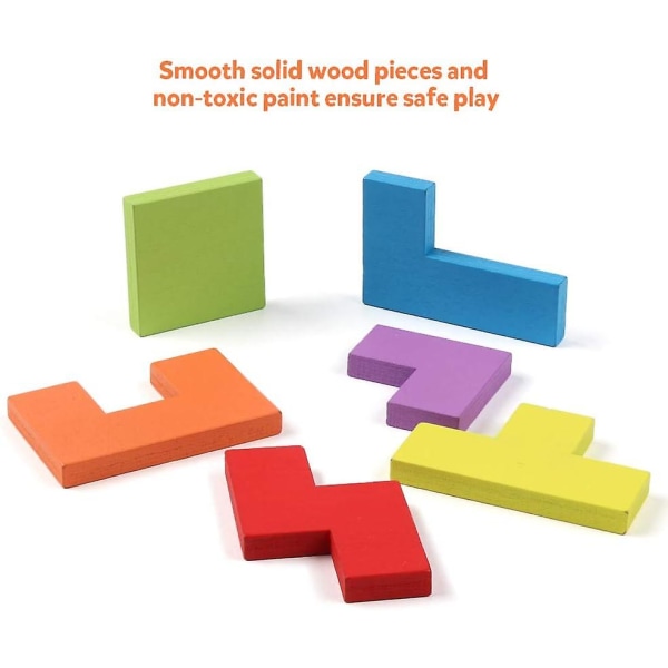 Træblokke-puslespil, farverigt 3d-russisk blokke-spil, hjernetrimlegetøj til børn, pædagogisk gave