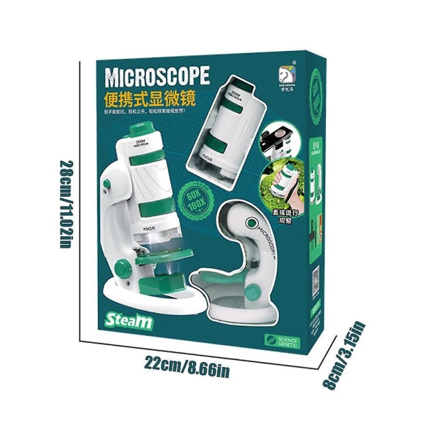 Mikroskopleksaker för barn Utomhus bärbara mikroskopstammar Science Kit för barn Green
