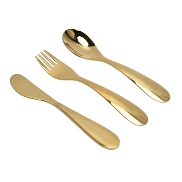 304 Rostfritt Stål Köksbestick Set Barn Gaffel Sked Kniv Guld Bestick Set Guld