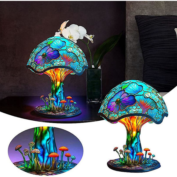Boheme-inspireret Stained Glass Svampebordlampe - Dekorativ Natlampe - Harpiks Proces Hjemmeindretning COLOR 5
