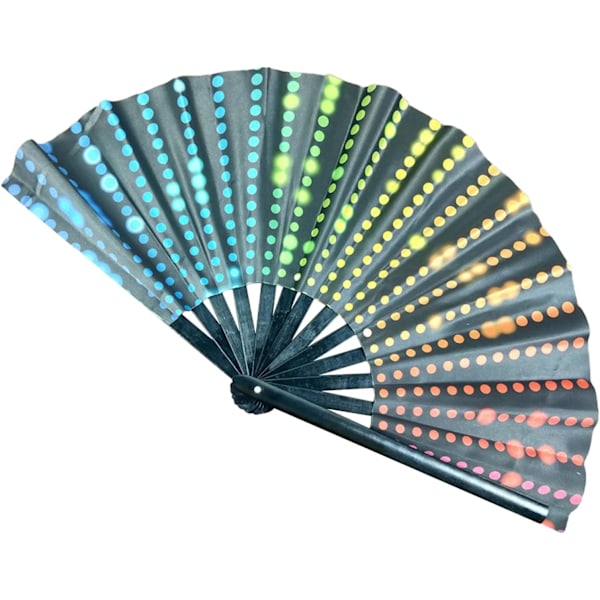 Women/Men Large Folding Hand Rave Fan Bamboo and Nylon-Cloth Folding Hand Fan Neon Pattern Folding Fan for Dance, Festivals, etc