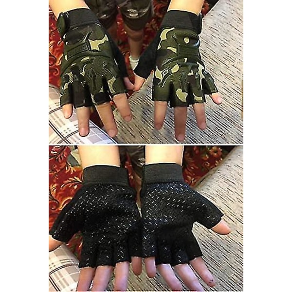 Børns udendørs sportshandsker med halv finger, skridsikre og åndbare 7 to 12 years old camouflage