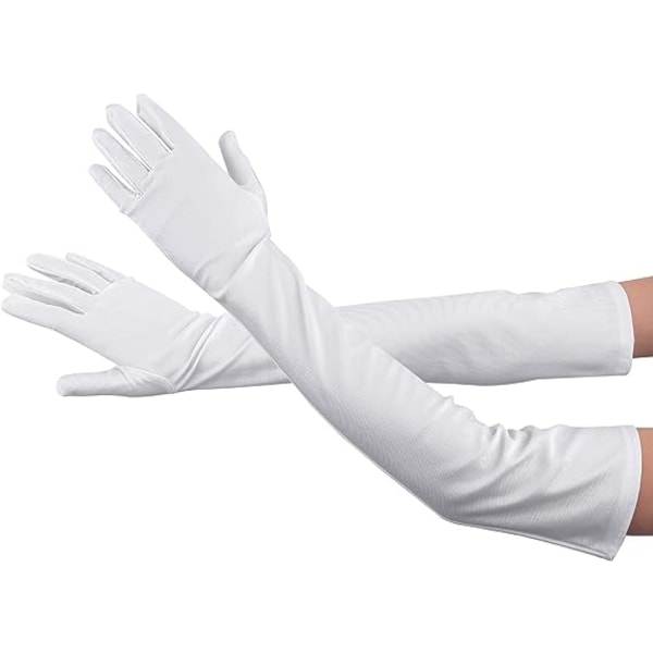 Långa Satin Fingerhandskar för Kvinnor Opera Bröllop Danshandskar Fest Stretchiga Handskar White