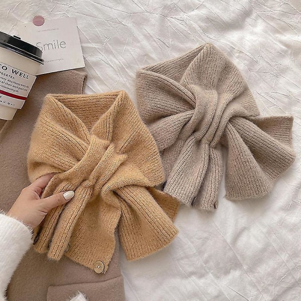 Liten skjerf kort dame høst og vinter kryss strikket skjerf koreansk stil farge matchende skjerf 2# white
