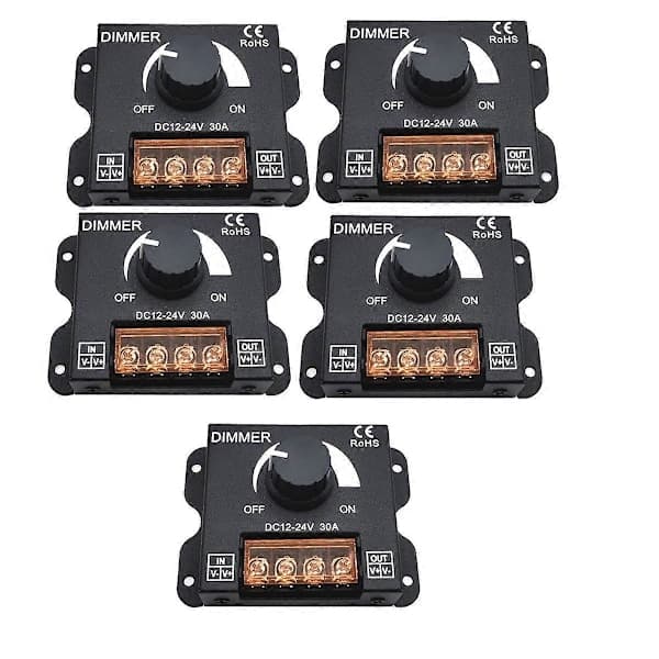5 stk. DC 12V 24V LED lysdæmperkontakt 30A spændingsregulator justerbar controller til LED strip lys Di